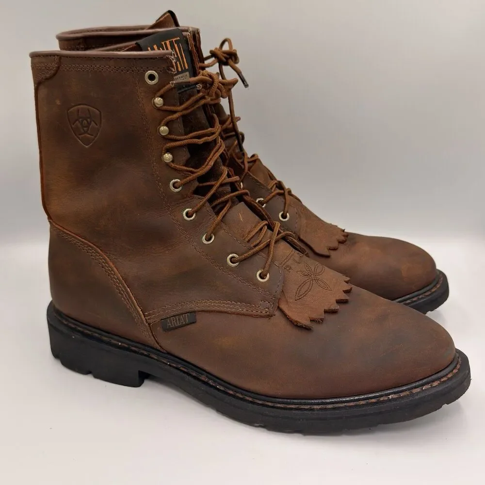Ariat Cascade 8” Work Boots Mens 11 EE Wide Brown Aged Leather Kiltie 10002418